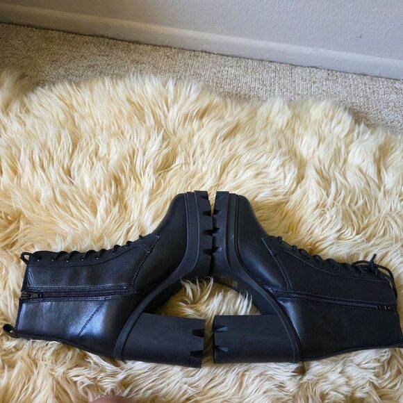 NWT Aldo Rebelia Black Leather Heeled Combat Boots Size 8 - Picture 7 of 10